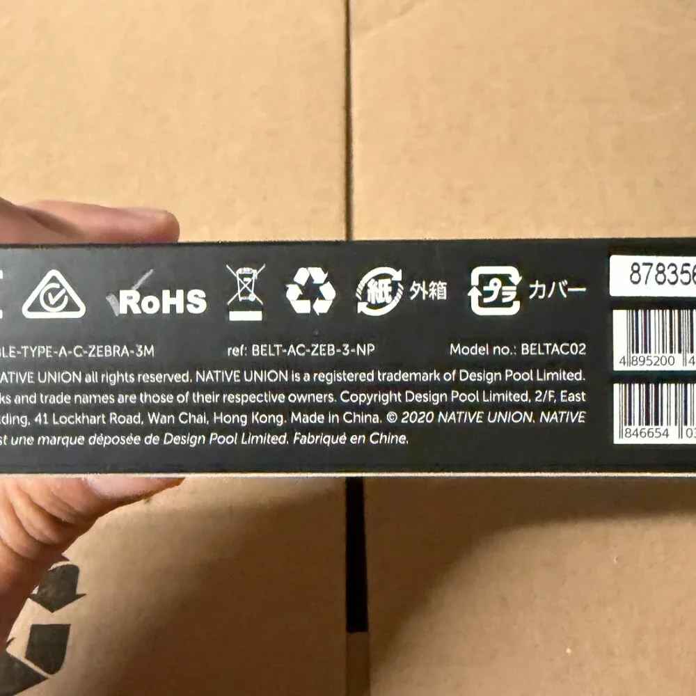 Native Union Belt Cable XL (10ft / 3m USB-A to USB-C) Charging Cable - Zebra